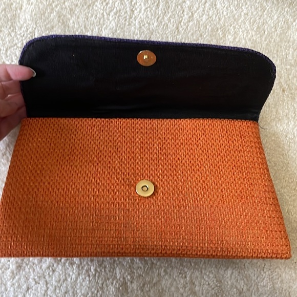 NWOT African Handmade Woven Womens Abstract Clutch Purse orange purple snap - Picture 5 of 10